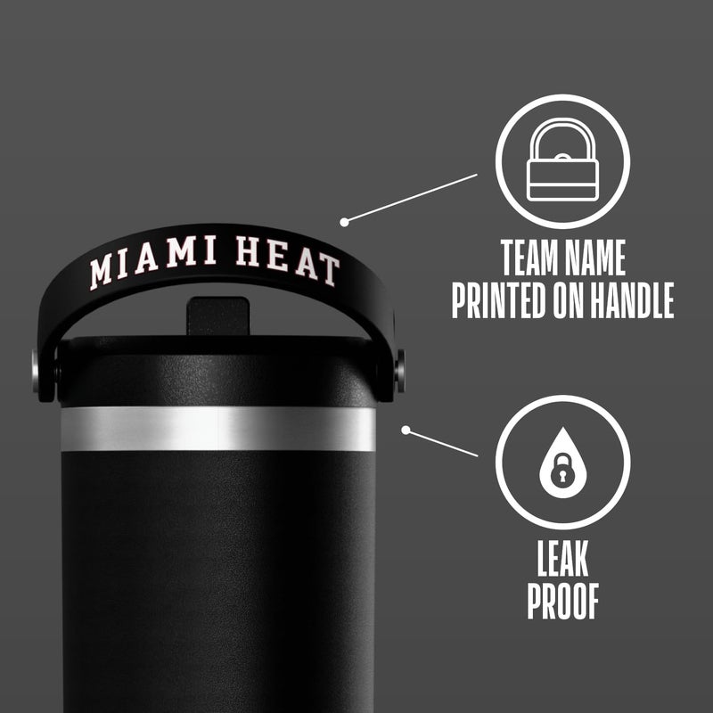 Hydrapeak x NBA Officially Licensed Miami Heat 32oz Nomad Stainless Steel Tumbler with Handle and Straw Lid, Leakproof Water Bottle in Limited Edition Collector's Gift Box - Image 2